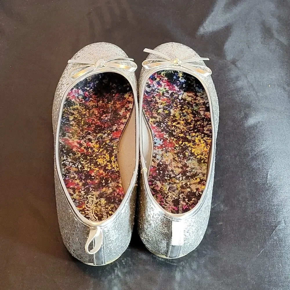 BRAND NEW FADE GLORY YOUTH GIRLS BALLET SILVER CASUAL DAZZLE FLATS
